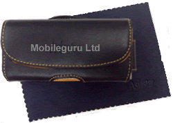 Mobile Phone Black and Orange Executive Leather Pouch with a Cloth