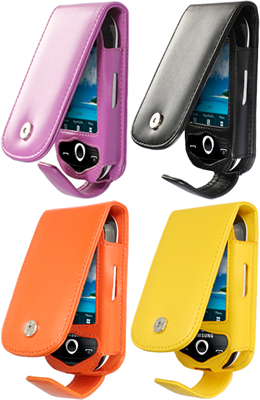 Mobile Phone Designer Leather Flip Cases in Black, Pink, Orange, Yellow